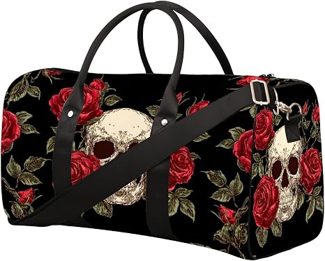 Skull Rose Travel Duffel Bag Sports Tote Gym Bag Weekender Workout Bags - skull backpack