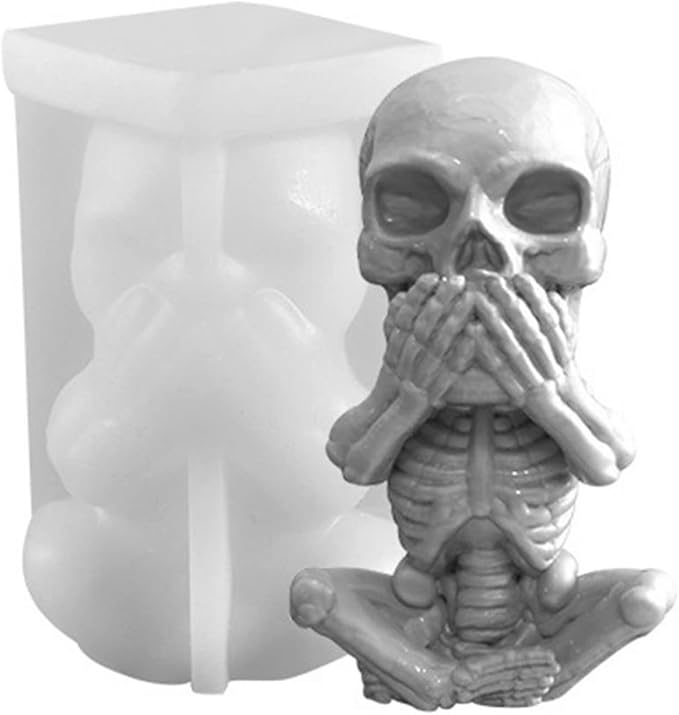 3D Skull Silicone Candle Mold, Skeleton Epoxy Resin Casting Mold,Silicone Soap Molds Chocolate Candy Cake Decor Plaster Clay Mould (Not Speak) - skull ashtray