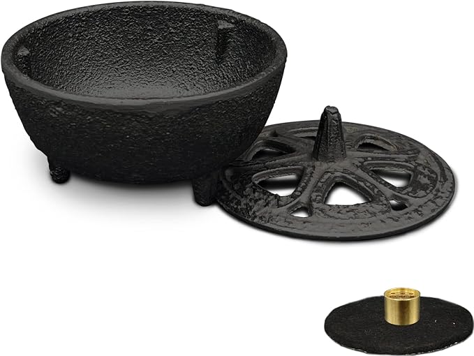 Cast Iron Incense Burner with Incense Stick Holder and Fireproof Cotton. - skull incense burner