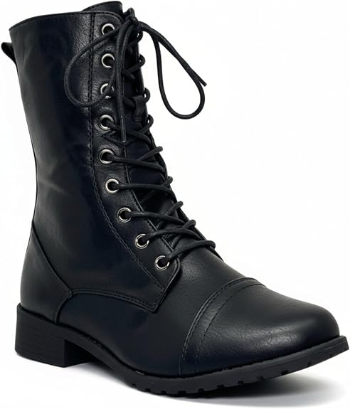 ABSOLEX Womens Lace up Round Toe Low Heel Combat Boots - sugar skull costume