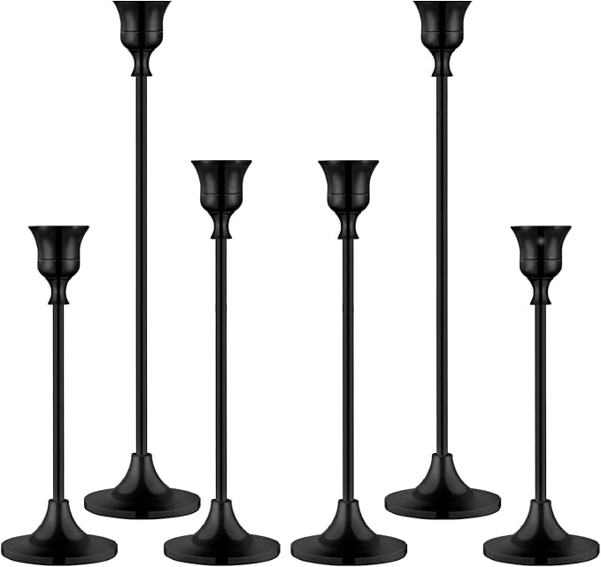 BEZURA Black Taper Candle Holders Set of 6,Aluminum Alloy Candlestick Holders for Candlesticks Vintage Metal Candle Stick Candle Holder for Fireplace Party Dining Home - skull candle
