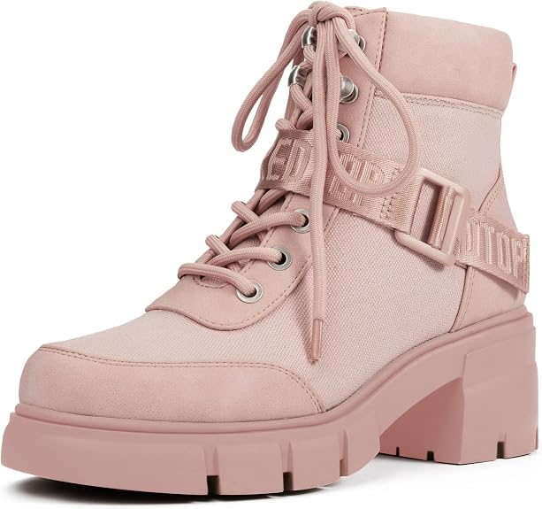 REDTOP Women's Combat Boots Chunky Lug Sole Lace-Up Casual Ankle Boots - sugar skull costume