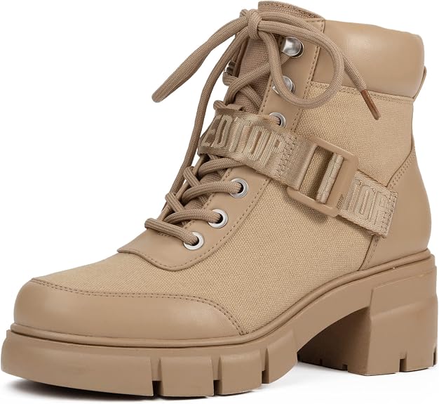 REDTOP Women's Combat Boots Chunky Lug Sole Lace-Up Casual Ankle Boots - sugar skull costume