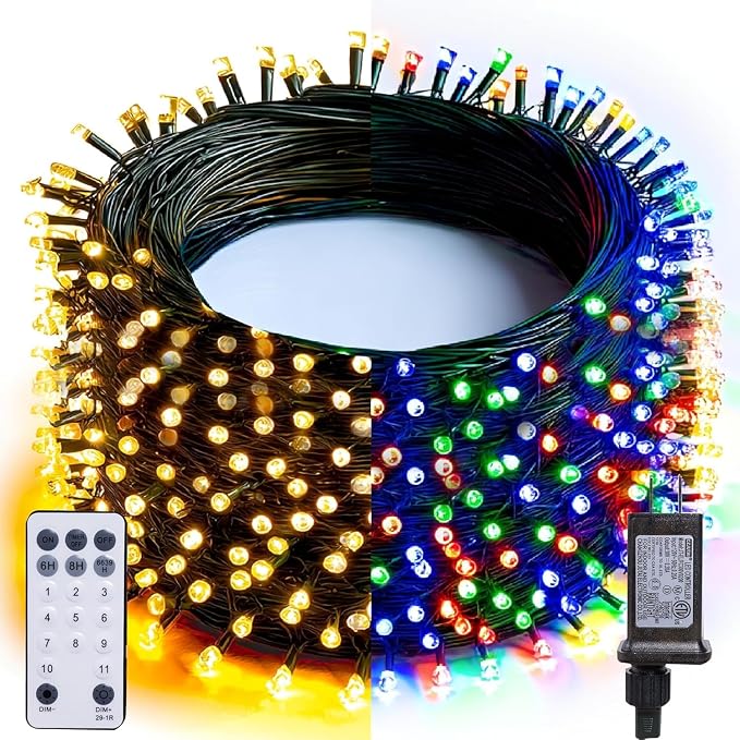 Dazzle Bright 100FT 300 LED Color Changing Christmas Lights, 2 in 1 Warm White & Multi Waterproof Christmas String Lights with Remote 11 Functions Christmas Decorations for Indoor Outdoor - string light