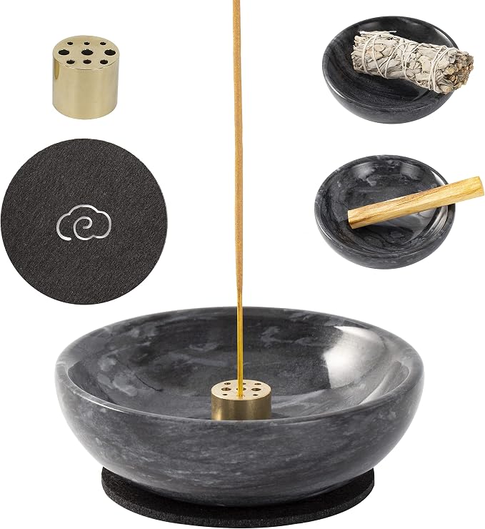 Incense Holder, Beautiful Natural Marble Incense Burner for Meditation, 9 Incense Holes Suitable for Most Types (Black) - skull incense burner