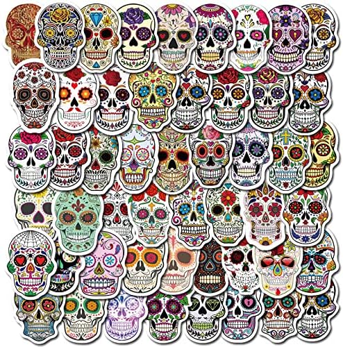 50 Pcs Sugar Skull Art Vinyl Sticker Waterproof Stickers Bomb for Wall, Computer, Laptop, Skateboard, Water Bottle, Mug, Kids Scrapbook Gift for Birthday, Christmas, Thanksgiving (Sugar Skull) - skull sticker