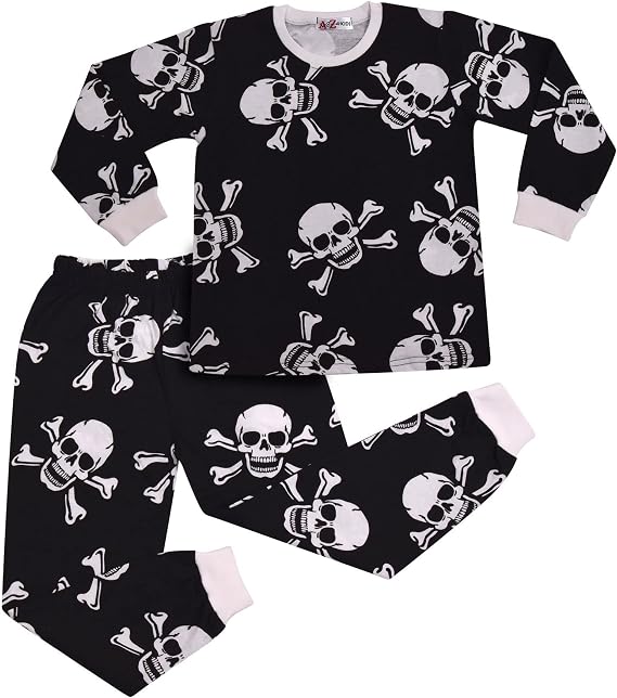 A2Z 4 Kids Girls Boys Skull Bones Children PJs 2 Piece Cotton Set Lounge Suit Unisex Top Bottom Pyjamas Dress Up Outfit Set - skull pajamas