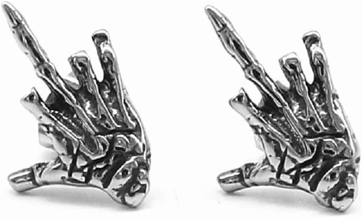 1 Pairs Stainless Steel Skull Hand Skeleton Bone Stud Earrings Middle Finger Shaped for Men Women Punk Rock Jewelry - skull ring
