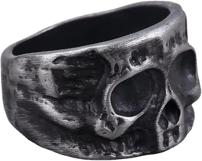 FORUBUS Skull Head Ring, Punk Skeleton Head Ring for Egirl Eboy, Gothic Statement Ring for Halloween Costume