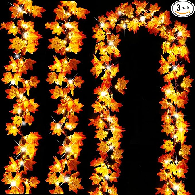 Timer&3 Pack Halloween Fall Decor 30Ft Fall Garland with Lights 60LED - string light