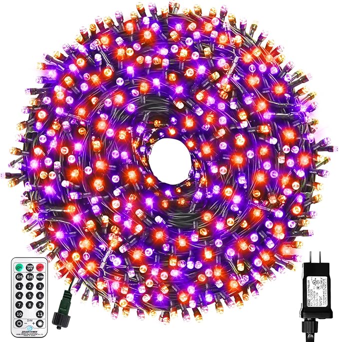 MZD8391 105FT 300LED Halloween Light, Orange Purple Christmas Light - string light