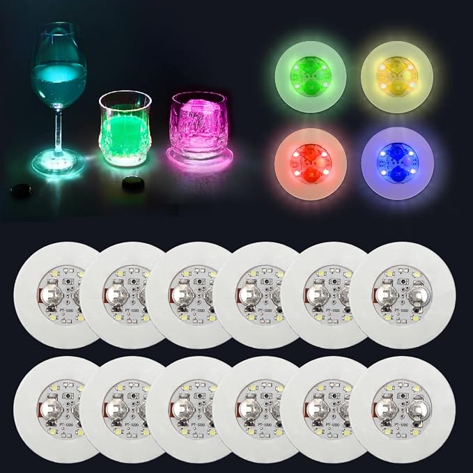 AHIIER 12 PCS Led Coasters for Drink, Bar Coaster Led Bottle Sticker Lights - skull coaster