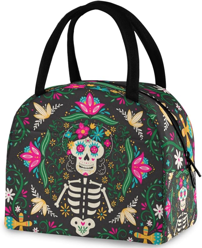 Day Of The Dead Mexico Sugar Skull Maracas Insulated Cooler Lunch Tote Bag