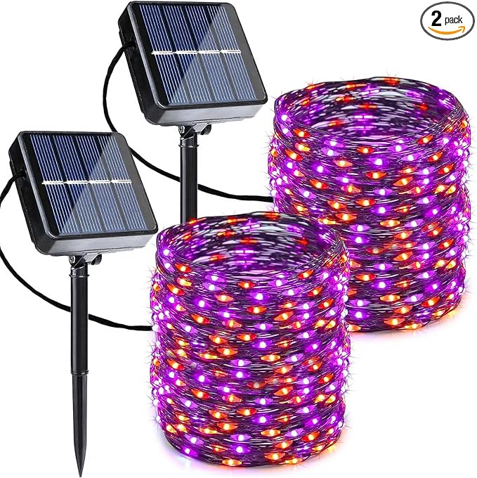 Joomer Orange Purple Halloween Solar String Lights,2 Pack Total 80FT 240LED - string light