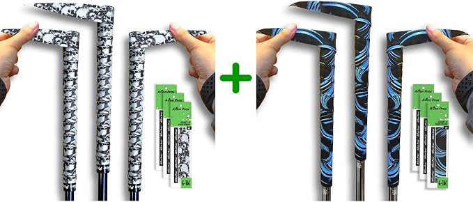 ALIEN PROS 6 Pack Skull & Blue Waves Mix Golf Grip Wrapping Tapes - ReGrip in 1 Minute - skull sticker