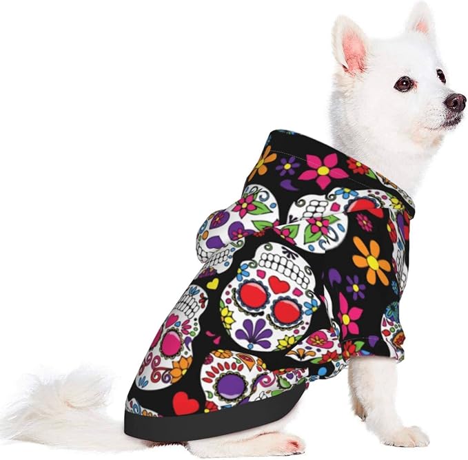 Winter Clothes Dog Hoodie, Dead Sugar Skull, Thermal Sweater Dog Dress, Soft Puppy Outfits Coat Sweatshirt for Small Large Medium Dogs - skull hoodie