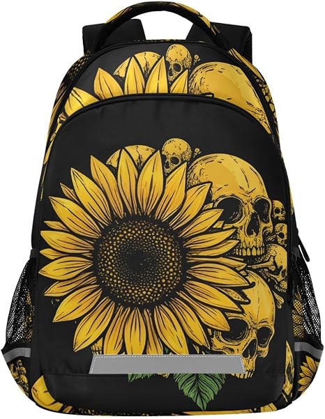 panksolu Skull & Sunflowers Backpacks Lightweight Laptop Backpack School Book Bag Travel Hiking Daypack for Women Men Teens Kids One Size - skull suitcase
