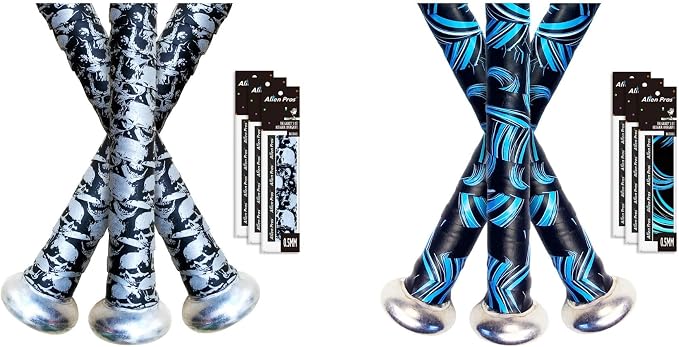 ALIEN PROS 6 Pack Skull & Blue Waves Bat Grip Tape for Baseball 0.5MM - Wrap Your Bat for an Epic Home Run - skull sticker