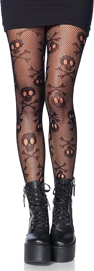 Leg Avenue Women Skull Fishnet tights,Black, 1X US - skull leggings