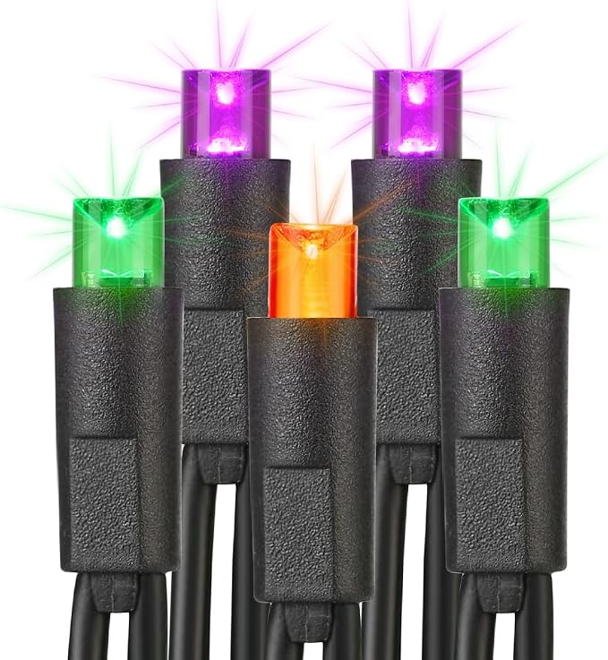 Brizled 5MM Halloween String Light Purple Green Orange, 100 LED Connectable - string light