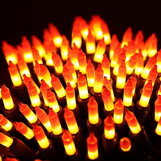 Brizled Candy Corn Halloween Lights, 100 Count Orange & Yellow UL Certified Incandescent Mini String Lights, Black Wire, Indoor & Outdoor Lighting Decoration - string light