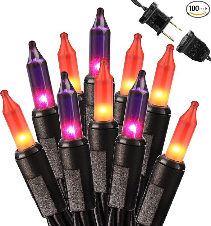 Brizled Orange & Purple Halloween String Lights, 100 ct Incandescent Lights - string light