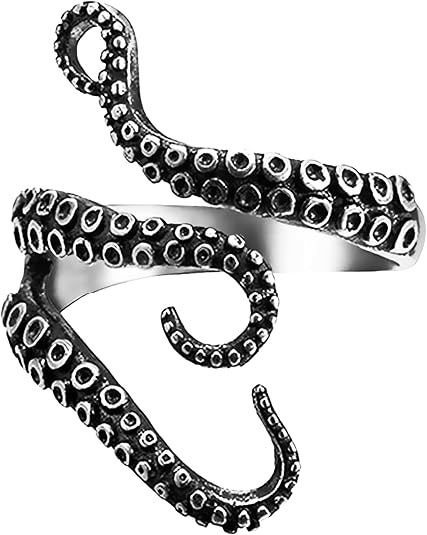 Octopus Ring for Men Women Adjustable Ring New Pirate Octopus Tentacles Black Opening Ring Cute Sea Animal Jewelry for Women