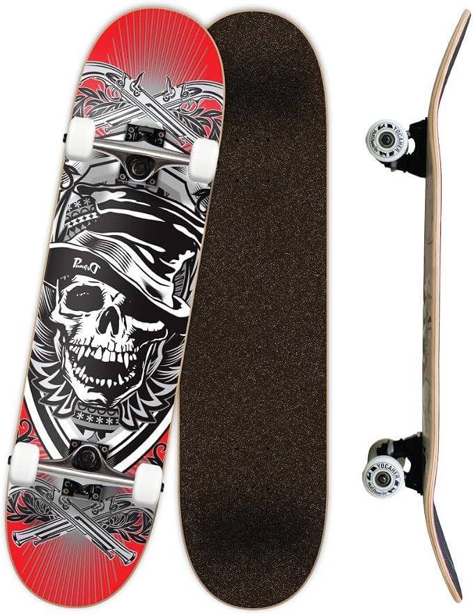 Yocaher Skull Series Pro Complete Skateboard for Beginners & Teens - 7.75” x 31” Double Kick Concave Maple Wood Deck, ABEC-9 Bearings, 54mm Wheels, Aluminum Alloy Trucks, BlackWidow Grip Tape - skull sticker