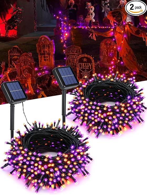2 Pack Solar Halloween String Lights Total 144ft 400LED Orange-Purple - string light