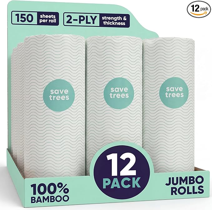 Save Trees Bamboo Paper Towels 12pk - 1800 Sheets Bleached Paper Towel Rolls Ultra Absorbent & Durable Eco-Friendly Paper Towels - FSC-Certified, Chlorine-Free Bamboo Paper Towel - skull toilet paper