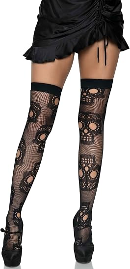 Leg Avenue womens Stockings for Women Sexy Thigh Highs - sugar skull costume