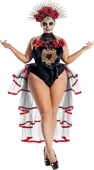 Party King Womens Women's Plus Size La Muerta Costume - sugar skull dress