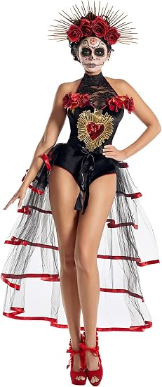 Party King Womens Party King Women's La Muerta Costume - sugar skull makeup