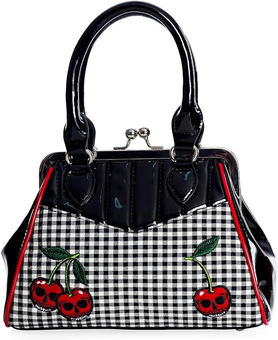 Lost Queen Women's Rockabilly Cherry Skulls Handbag Retro Kisslock Purse - sugar skull handbags for sale
