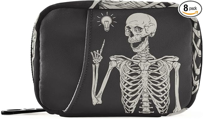 Human Skeleton Pill Box 7 Day Pill Case Travel Pill Organizer Bag with Zipper Portable Weekly Case Compact Size for Vitamin Supplement Holder - skull suitcase