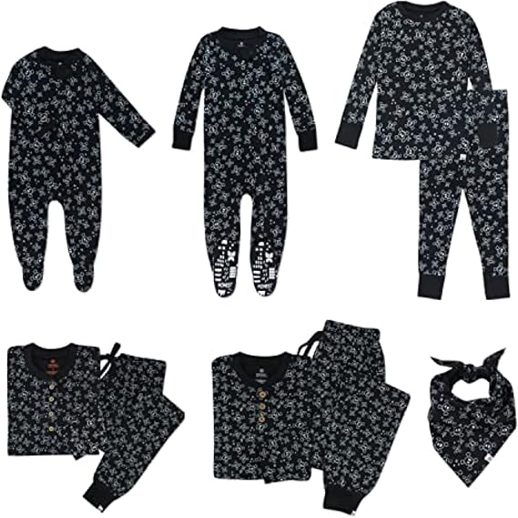 HonestBaby Family Matching Holiday Pajamas 100% Organic Cotton for Men, Women, Kids, Toddlers, Baby Boys, Girls, Unisex, Pets - skull pajamas