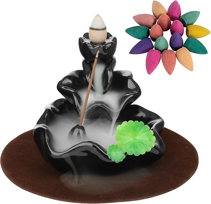 DK177 Incense Holder Waterfall Incense Burner Ceramic Backflow Zen Incense Fountain Machine Diffuser Burner Cone Holder for Spiritual Aromatherapy Gifts Set Home Decor with 20 Cones - skull incense burner