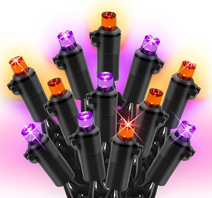 Dazzle Bright Purple & Orange Halloween 33FT 100 LED String Lights, Waterproof Connectable String Lights, Plug in Halloween Decorations for Party Garden Yard Indoor Outdoor - string light