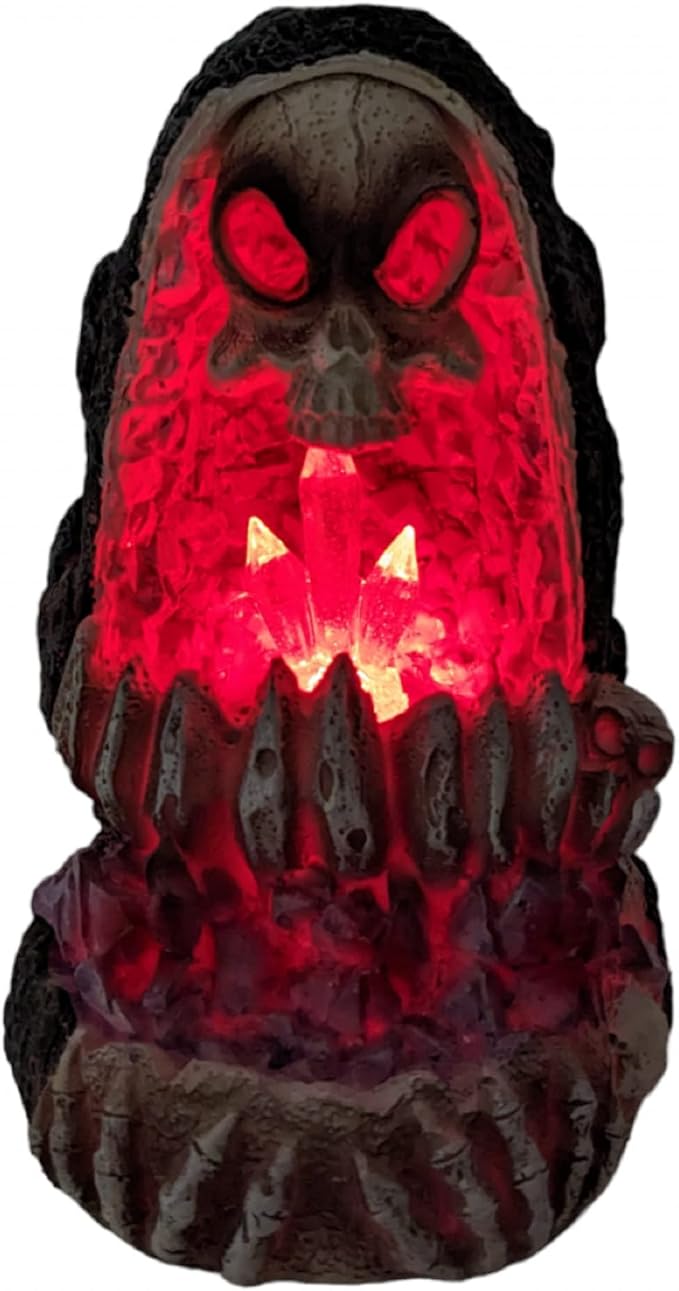 Geode Skull Back Flow Incense Burner w/LED – 6″