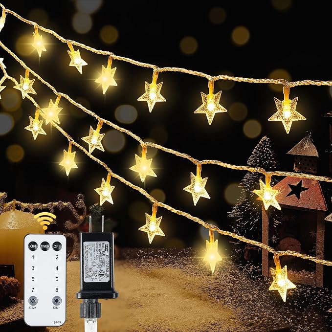 HEYFUNi 39FT 100LED Star String Lights Plug in, Twinkle Lights with Remote - string light