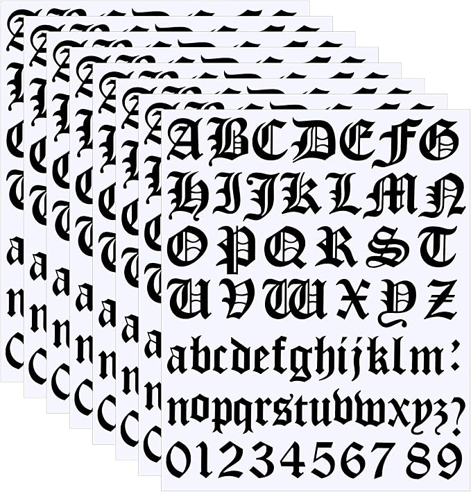 8 Sheets Old English Letter Stickers Vinyl Alphabet, 1 Inch, Black - skull sticker