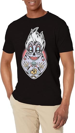 Disney Young Men's Villains Sugar Skull Ursula Young Men's Short Sleeve Tee Shirt - skull tshirt