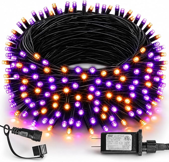 TW SHINE Halloween Lights, 200 LED 66FT Outdoor Halloween Lights Plug in with 8 Modes, Waterproof Light Outdoor, Indoor Decorations for Party Yard Haunted House Decor, Orange and Purple - string light