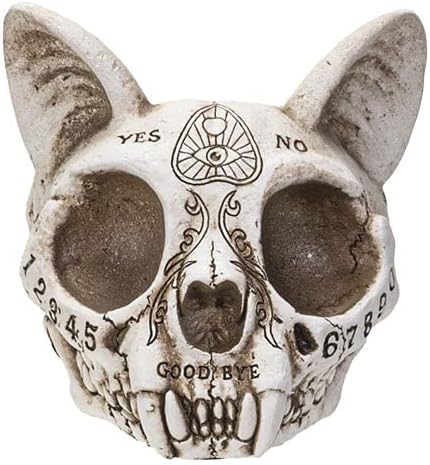 Pacific Giftware Faux Taxidermy Full Cat Skull Ashtray with Carved Ouija Detailing 3.5” Tall