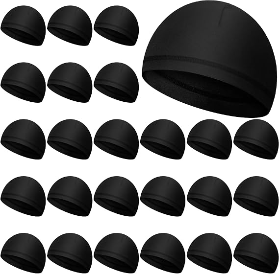 Janmercy 24 Pack Skull Cap Running Hats, Sweat Wicking Helmet Liner Men's Cooling Cycling Caps, Stretchy Beanie Headwear - skull helmet