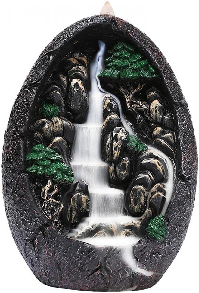 Backflow Incense Holder Resin Mountain Incense Burner Fountain Waterfall Incense Holders Home Decor with 120 Pcs Backflow Incense Cones 30 Pcs Incense Sticks (Waterfall) - skull incense burner