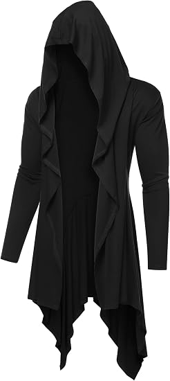 COOFANDY Long Hooded Cardigan Ruffle Shawl Collar Open Front Lightweight Drape Cape Overcoat with Pockets - skull jacket