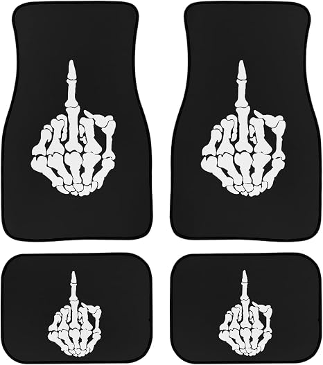 Skull Skeleton Heavy Duty Rubber Floor Mats for Car SUV Truck & Van Anti Skid All Weather Protection Trim to Fit Most Vehicles - skull carpet