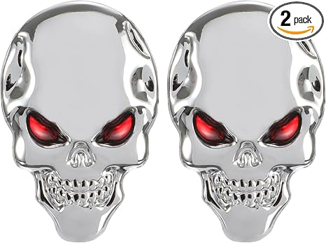 TOMALL 2Pcs Skeleton Skull Logo Devil Death Emblem Badge 3D Metal Decals Stickers Decoration for Cars Trucks Motorcycle Mobile Phone Computer Laptop for Men Boy(Silver) - skull sticker