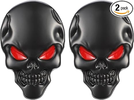TOMALL 2Pcs Skeleton Skull Logo Devil Death Emblem Badge 3D Metal Decals Stickers Decoration for Cars Trucks Motorcycle Mobile Phone Computer Laptop for Men Boy(Black Red)
